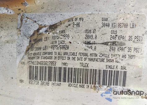 2006 Dodge Ram 1500 Slt/Trx4 Off Road/Sport from USA, damaged, VIN 1D7HU18N66S617953